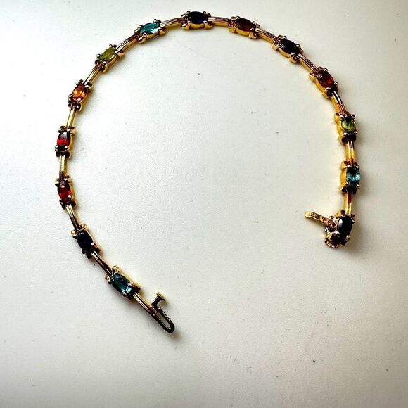 7.25", 14kt yellow gold and multi-gemstone tennis bracelet! - Picture 3 of 16